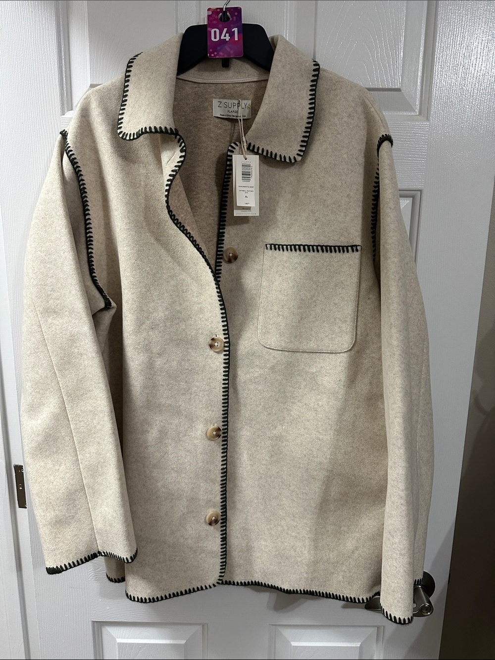 Z Supply Cream Button-Front Jacket with Black Trim